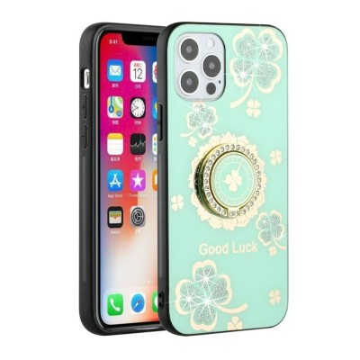 For Apple iPhone 11 (XI6.1) Smiling Glitter Ornament Bling With Ring Stand Hybrid Case Cover - Blue