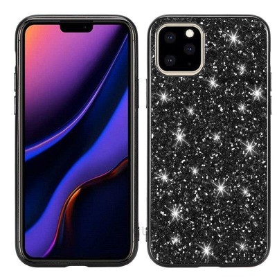 For Apple iPhone 11 (XI6.1) Sparkle Glitter Hybrid Case Cover - Black