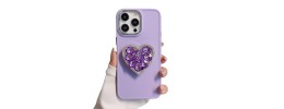 For Apple iPhone 11 (XI6.1) Square Passion Hearts Bling Glitter Love Design Ring Stand Case Cover - Purple
