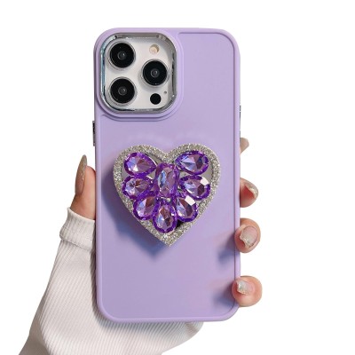 For Apple iPhone 11 (XI6.1) Square Passion Hearts Bling Glitter Love Design Ring Stand Case Cover - Purple