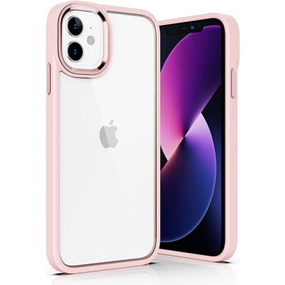 For Apple iPhone 11 (XI6.1) Transparent Clear Hybrid with Matching Metal Buttons and Camera Protection - Rose Gold