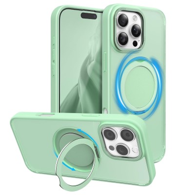 For Apple iPhone 11 (XI6.1) Unique IMD Design Magnetic Ring Stand Cover Case - Universe Marble on Green
