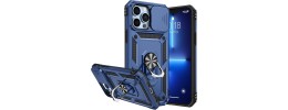 For Apple iPhone 11 (XI6.1) Utter Tough Metal Ring Movable Camera Window Hybrid Case Cover - Navy blue