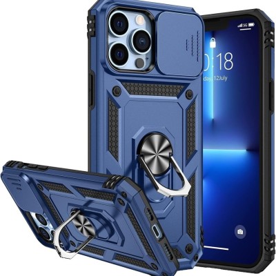 For Apple iPhone 11 (XI6.1) Utter Tough Metal Ring Movable Camera Window Hybrid Case Cover - Navy blue