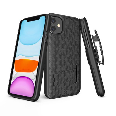 For Apple iPhone 11 (XI6.1) V 3in1 Combo Kickstand Holster Cover Case - Black
