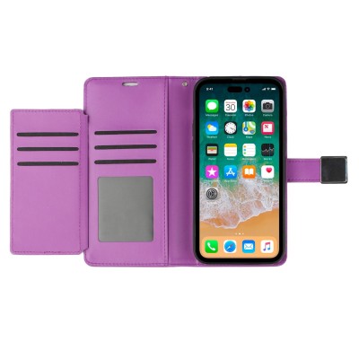 For Apple iPhone 11 (XI6.1) Wallet ID Card Holder Case Cover - Dark Purple