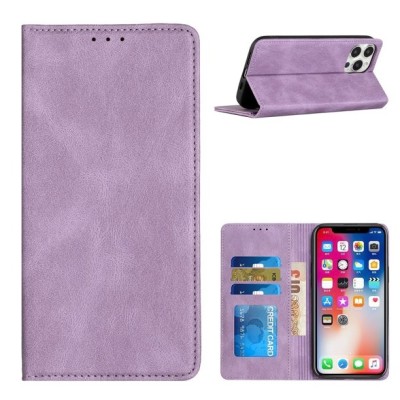 For Apple iPhone 11 (XI6.1) Wallet Premium PU Vegan Leather ID Card Money Holder with Magnetic Closure - Purple