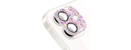For Apple iPhone 11/12 mini Diamond Bling Camera Lens Full Tempered Glass - Pink