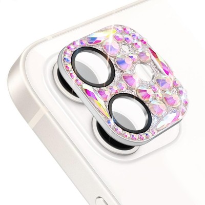 For Apple iPhone 11/12 mini Diamond Bling Camera Lens Full Tempered Glass - Pink