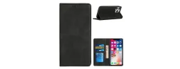 For Apple iPhone 12 Pro Max 6.7 Wallet Premium PU Vegan Leather ID Card Money Holder with Magnetic Closure - Black