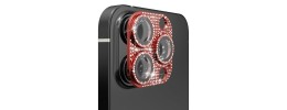 For Apple iPhone 12 Pro Diamond Bling Camera Lens Full Tempered Glass - Red