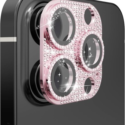 For Apple iPhone 12 Pro Diamond Bling Camera Lens Full Tempered Glass - Pink