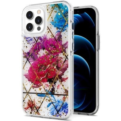 For Apple iPhone 12 Pro Max 6.7 Beautiful 3in1 Floral Epoxy Design Hybrid Case Cover - B
