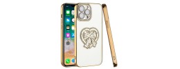 For Apple iPhone 12 Pro Max 6.7 Chromed Logo Bling Glitter Ornaments Transparent Hybrid Case Cover - BowKnot Midnight Green