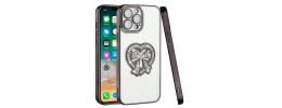 For Apple iPhone 12 Pro Max 6.7 Chromed Logo Bling Glitter Ornaments Transparent Hybrid Case Cover - BowKnot Black
