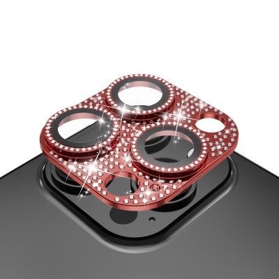 For Apple iPhone 12 Pro Max 6.7 Diamond Bling Camera Lens Full Tempered Glass - Red