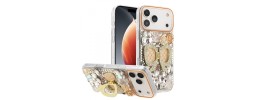 For Apple iPhone 12 Pro Max 6.7 Diamond Bling Design Wallet With Lanyard Cover Case - Colorful Butterfly