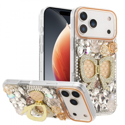 For Apple iPhone 12 Pro Max 6.7 Diamond Bling Design Wallet With Lanyard Cover Case - Colorful Butterfly
