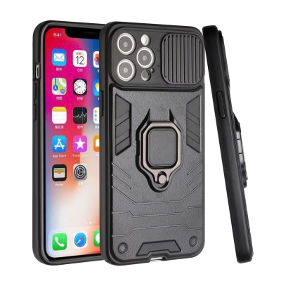 For Apple iPhone 12 Pro Max 6.7 Easy Viewing Kickstand Camera Protection Hybrid Case Cover - Black