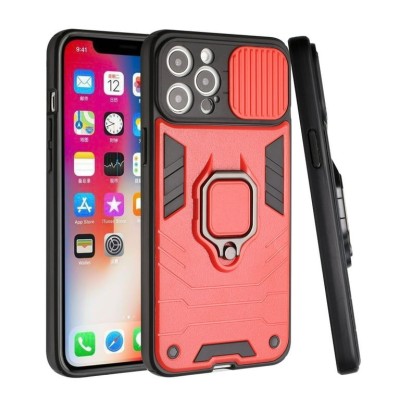 For Apple iPhone 12 Pro Max 6.7 Easy Viewing Kickstand Camera Protection Hybrid Case Cover - Red