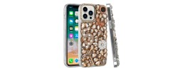 For Apple iPhone 12 Pro Max 6.7 Full Diamond with Ornaments Case Cover - Gold Five Ornament Floral
