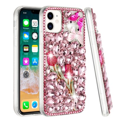 For Apple iPhone 12 Pro Max 6.7 Full Diamond with Ornaments Case Cover - Pink Exquisite Garden