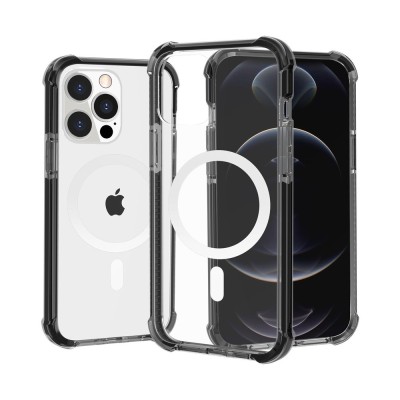 For Apple iPhone 12 Pro Max 6.7 [Magnetic Circle] CD Pattern Transparent Rugged Hybrid - Black