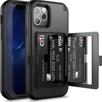 For Apple iPhone 12 Pro Max 6.7 Multiple Card Holder Kickstand Hybrid Case Cover - Black