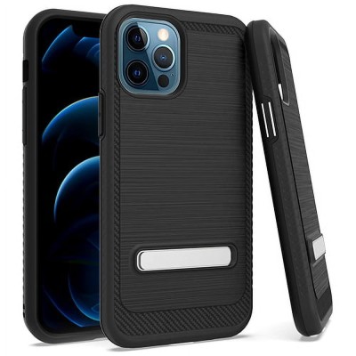 For Apple iPhone 12 Pro Max 6.7 Perfect Tough Thick Hybrid With Metal Ring Stand Cover Case - Black