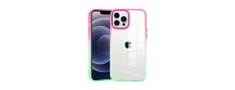 For Apple iPhone 12 Pro Max 6.7 Radiant Two Tone Transparent Thick Hybrid Case Cover - Hot Pink/Teal