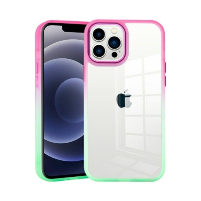 For Apple iPhone 12 Pro Max 6.7 Radiant Two Tone Transparent Thick Hybrid Case Cover - Hot Pink/Teal