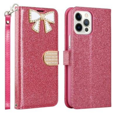 For Apple iPhone 12 Pro Max 6.7 SPLENDID Glitter BOW Design TPU Case Cover - Red