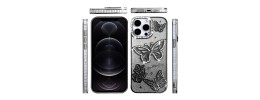 For Apple iPhone 12 Pro Max 6.7 SPLENDID Glitter Butterfly Design TPU Case Cover - Black