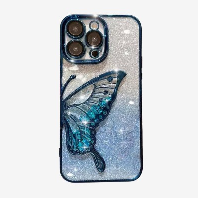 For Apple iPhone 12 Pro Max 6.7 SPLENDID Glitter Butterfly Design TPU Case Cover - Blue