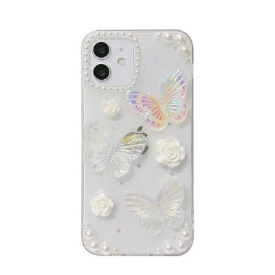 For Apple iPhone 12 Pro Max 6.7 SPLENDID Glitter Butterfly Design TPU Case Cover - Brown