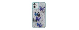 For Apple iPhone 12 Pro Max 6.7 SPLENDID Glitter Butterfly Design TPU Case Cover - Midnight Green