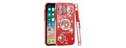 For Apple iPhone 12 Pro Max 6.7 SPLENDID Glitter Good Luck Floral Design TPU Case Cover - Red