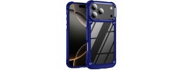 For Apple iPhone 12 Pro Max 6.7 Ultimate CaseX Transparent Hybrid Case with Metal Buttons And Camera Edges - Blue