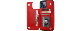 For Apple iPhone 12 Pro Max 6.7 Wallet Premium PU Vegan Leather ID Multiple Card Holder Money with Strap - Red