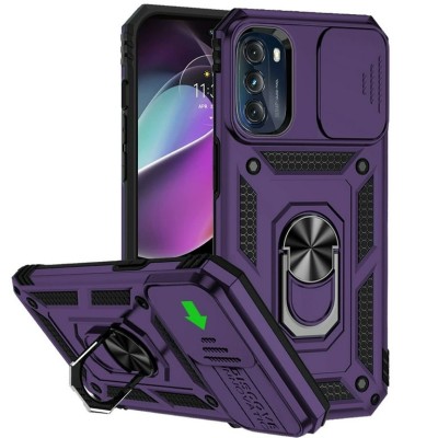 For Apple iPhone 12 Pro Max 6.7 Well Protective Magentic Ring Stand Camera Protective Cover Case - Purple
