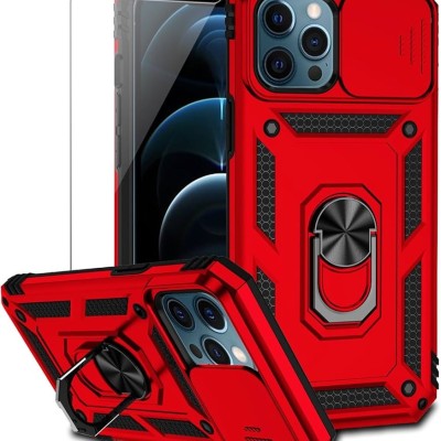 For Apple iPhone 12 Pro Max 6.7 Well Protective Magentic Ring Stand Camera Protective Cover Case - Red