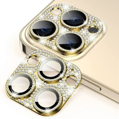 For Apple iPhone 13 Pro/13 Pro Max Diamond Bling Camera Lens Full Tempered Glass - Gold