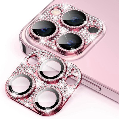 For Apple iPhone 13 Pro/13 Pro Max Diamond Bling Camera Lens Full Tempered Glass - Pink