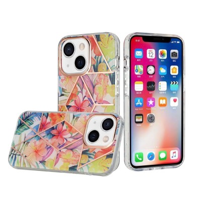 For Apple iPhone 14 6.1" ART IMD Chrome Beautiful Design ShockProof Case Cover - Floral B