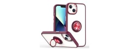 For Apple iPhone 14 6.1" Attractive Chromed Thick Ring Stand Hybrid Cover Case - Burgundy