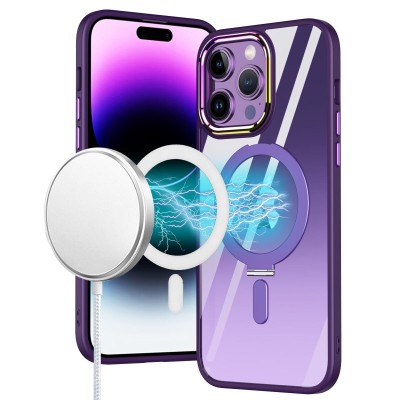 For Apple iPhone 14 6.1" Attractive Chromed Thick Ring Stand Hybrid Cover Case - Light Purple