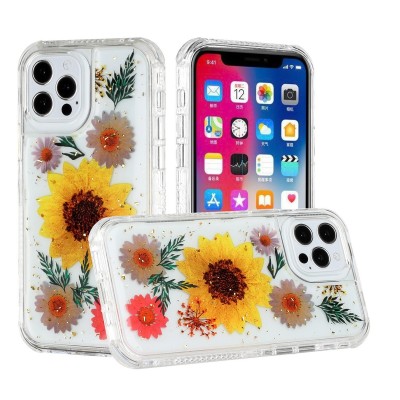 For Apple iPhone 14 6.1" Beautiful 3in1 Floral Epoxy Design Hybrid Case Cover - B