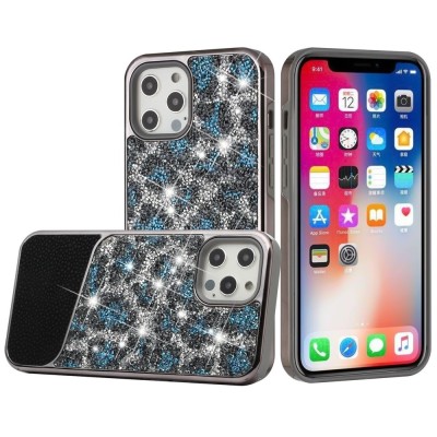 For Apple iPhone 14 6.1" Bling Animal Design Glitter Hybrid Case Case - Black Leopard