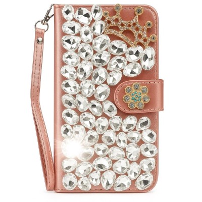 For Apple iPhone 14 6.1" Bling Animal Design Glitter Hybrid Case Case - Rose Gold Leopard