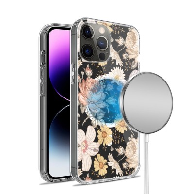 For Apple iPhone 14 6.1" Bliss Floral Solid Design Hybrid Cover Case - Floral D